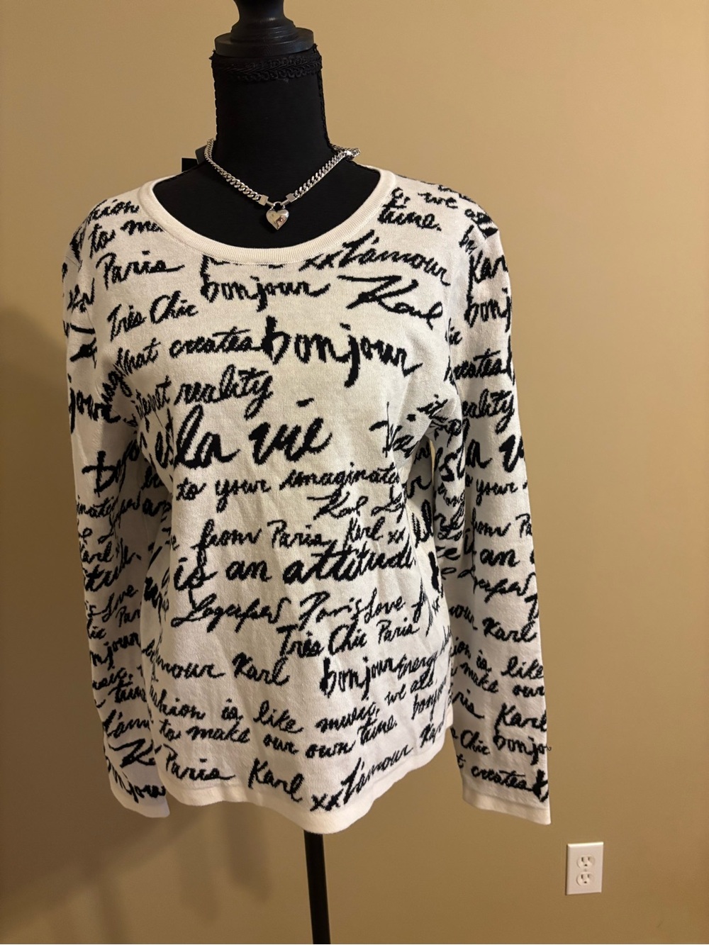 Karl Lagerfeld Black & White Script Crewneck Sweater
